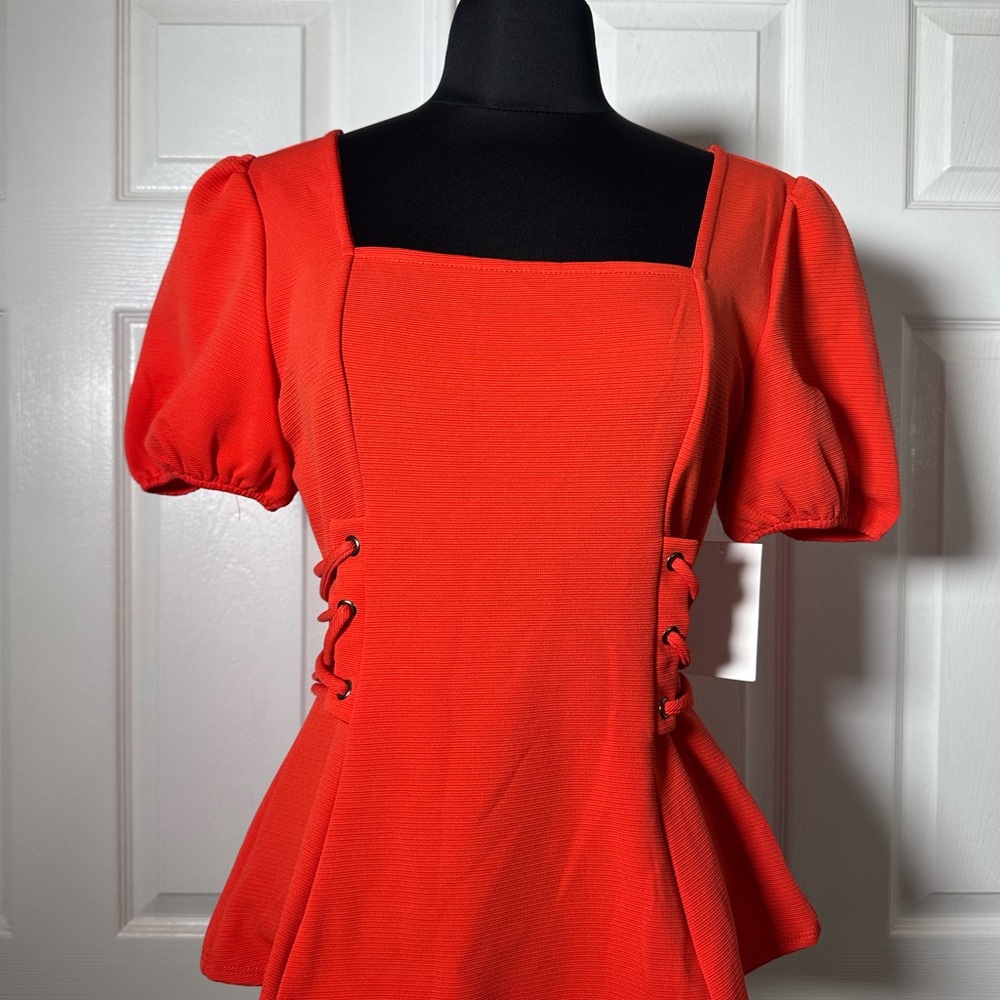 Elegant Red Puff Sleeve Top